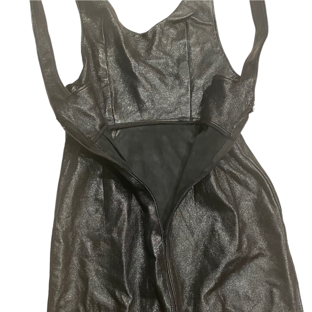 Black Genuine Leather Bodycon Midi Dress - Picture 6 of 11
